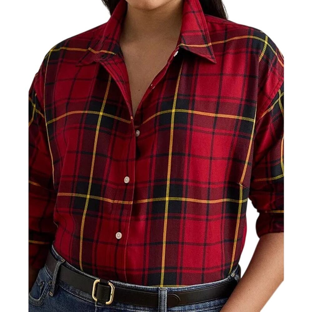 Ralph Lauren $125 Holiday Relaxed Fit Checked Plaid Cotton Red Shirt Size 3X